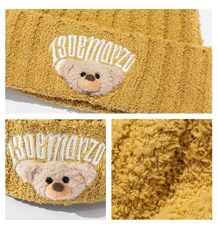 13DE MARZO Embroidered Plush Beanie Yellow