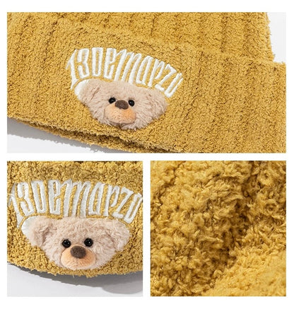 13DE MARZO Embroidered Plush Beanie Yellow