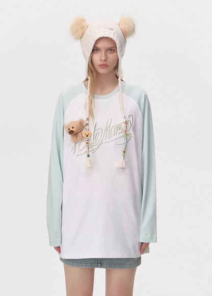 13DE MARZO Bear Ear Color Lace Beanie White