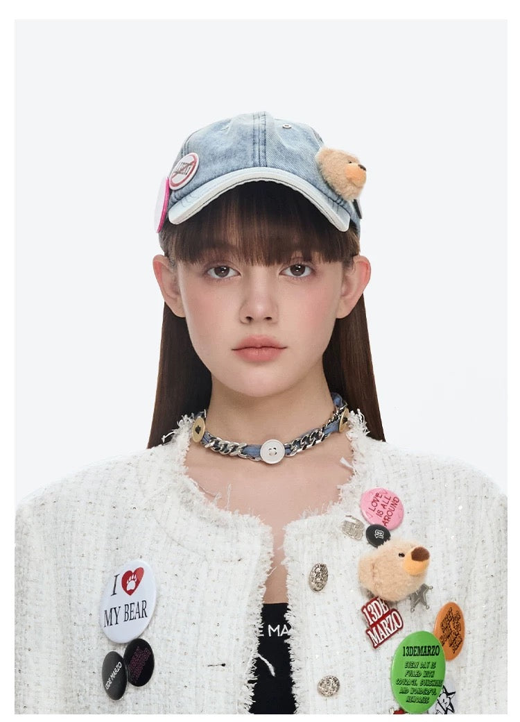 13DE MARZO Badge Denim Baseball Cap Blue