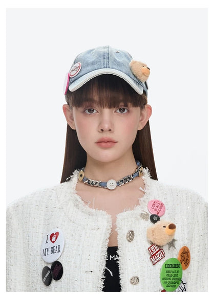 13DE MARZO Badge Denim Baseball Cap Blue