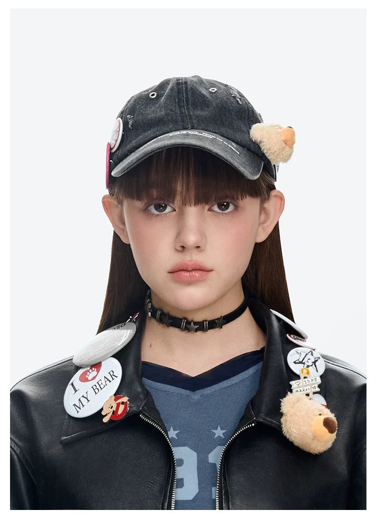 13DE MARZO Badge Denim Baseball Cap Black