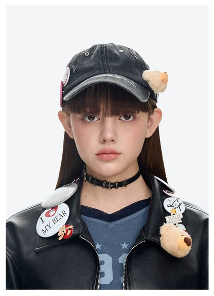 13DE MARZO Badge Denim Baseball Cap Black