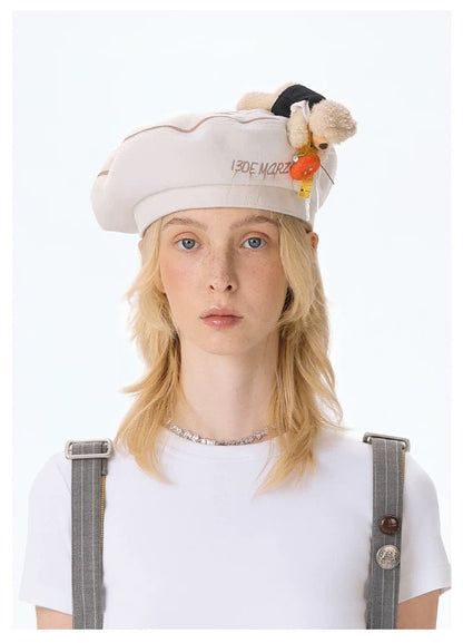 13DE MARZO Tailor Bear Button Beret Beige
