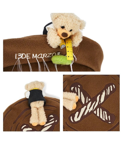 13DE MARZO Tailor Bear Button Beret Brown