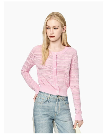 Ann Andelman Pink Striped Openwork Knit Top