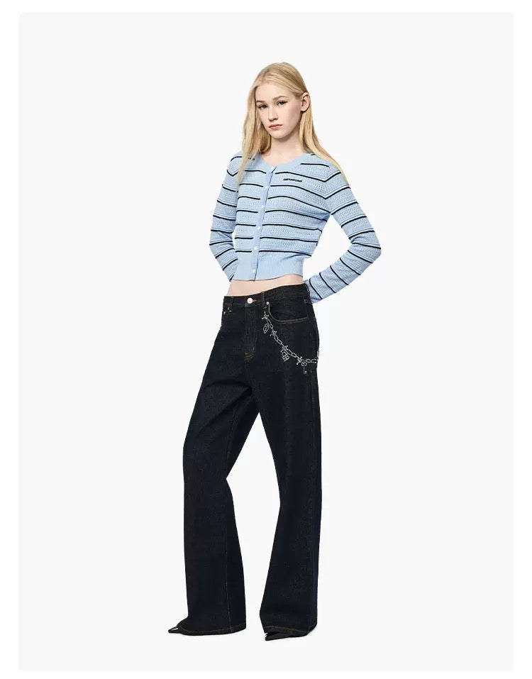 Ann Andelman Blue Striped Openwork Knit Top