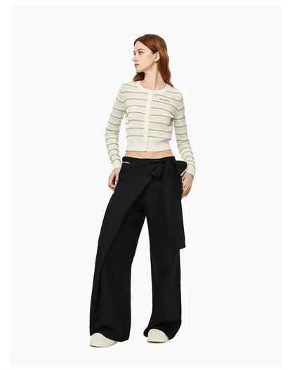 Ann Andelman Green Striped Openwork Knit Top