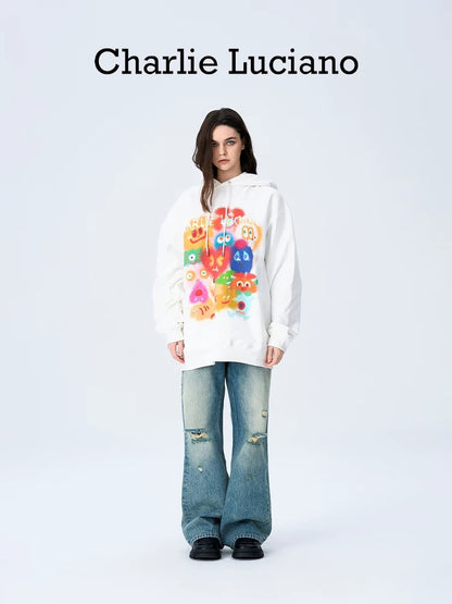 Charlie Luciano Cute Graffiti Logo Hoodie White