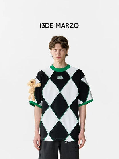 13DE MARZO Hemming Diamond Check T-shirt Forest River