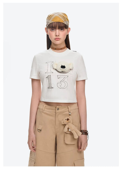 13DE MARZO Doozoo 3-D Bear Cropped Top White