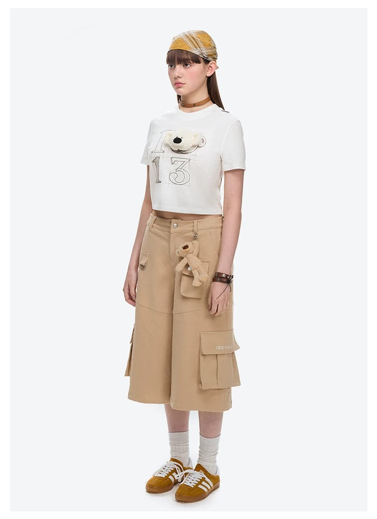 13DE MARZO Doozoo 3-D Bear Cropped Top White