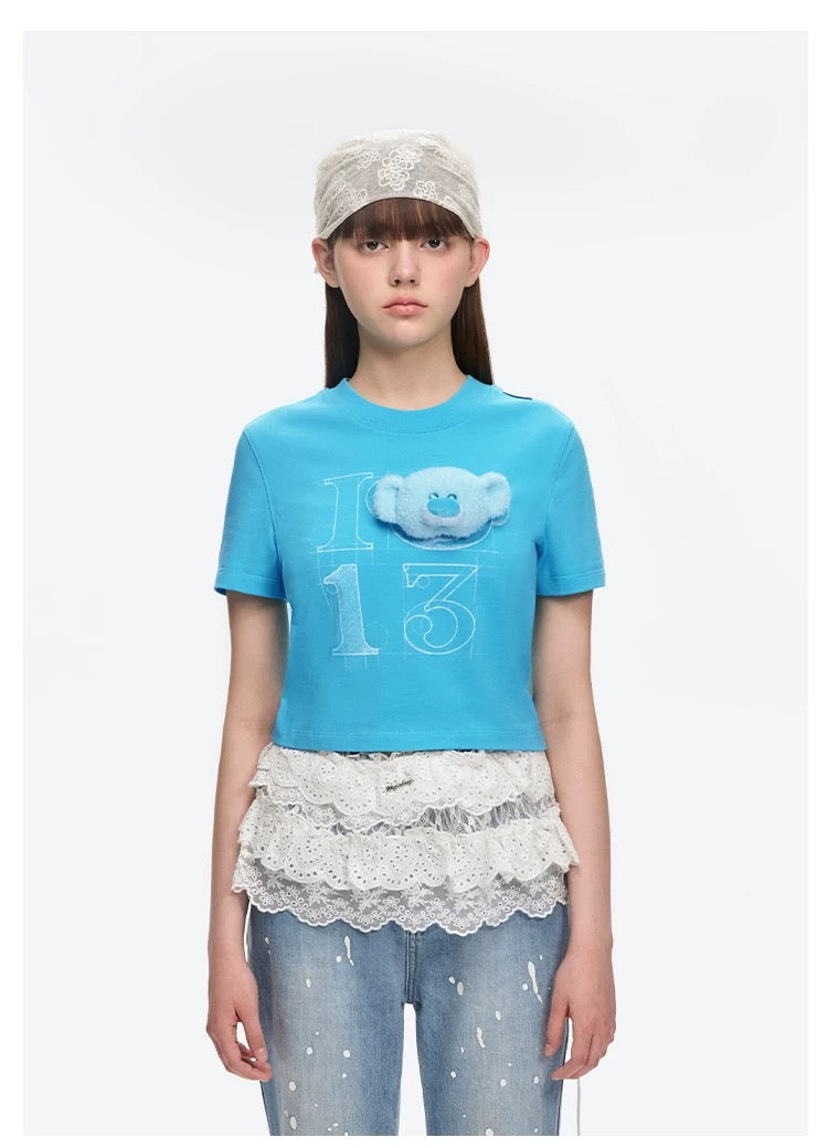 13DE MARZO Doozoo 3-D Bear Cropped Top Blue