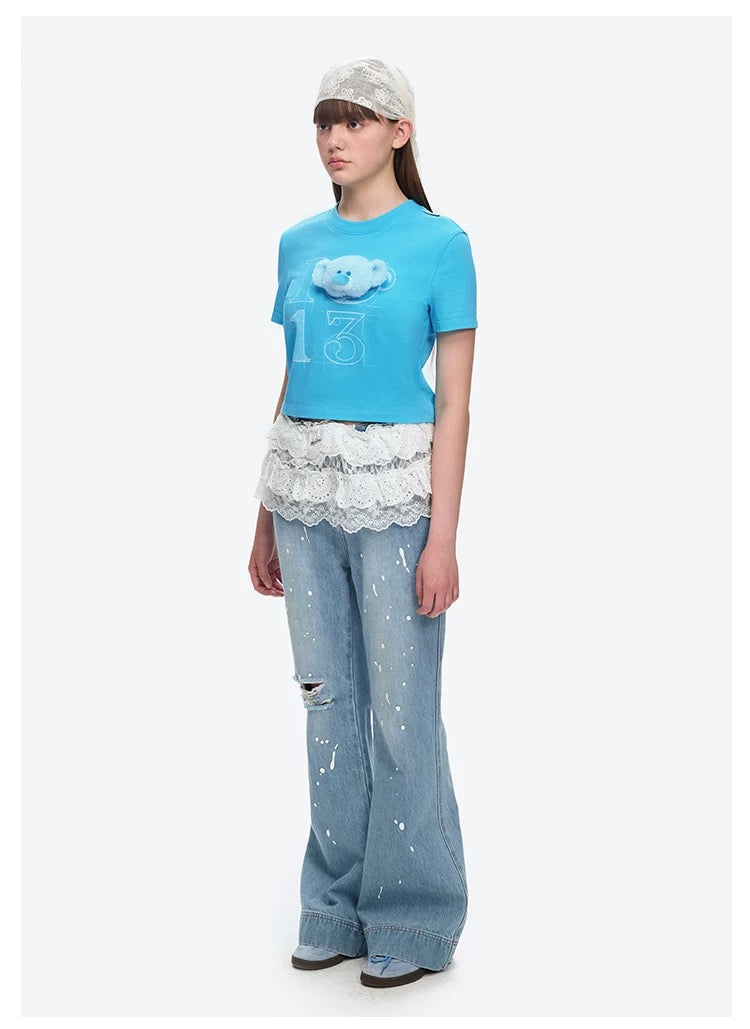 13DE MARZO Doozoo 3-D Bear Cropped Top Blue