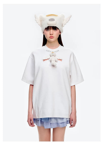 13DE MARZO Angel Devil Hollow Out T-Shirt White