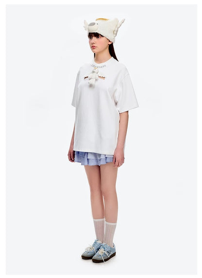 13DE MARZO Angel Devil Hollow Out T-Shirt White