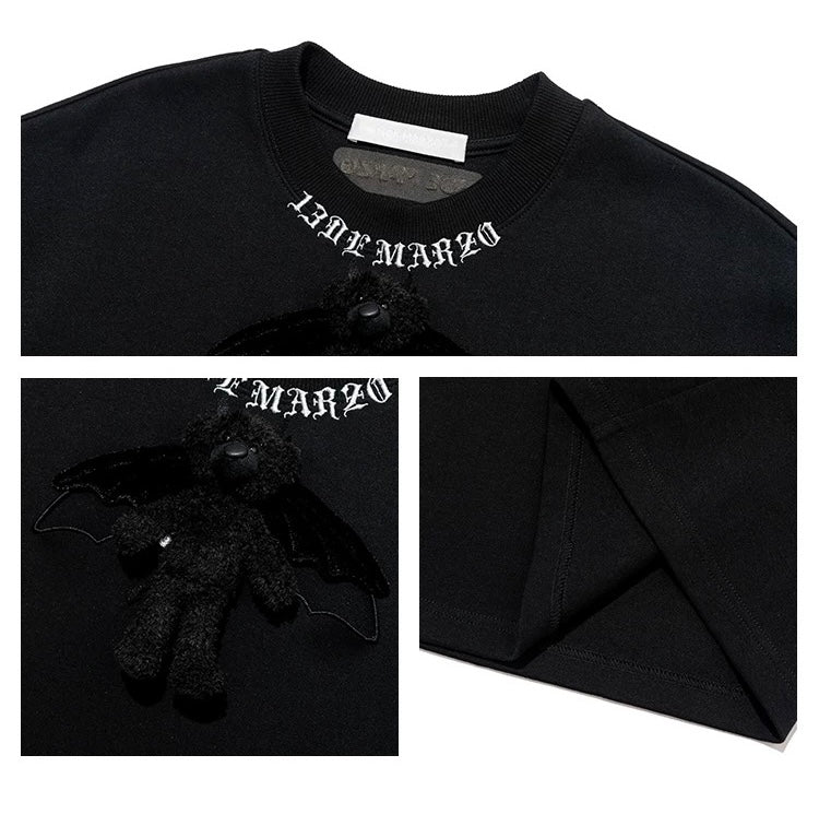 13DE MARZO Angel Devil Hollow Out T-Shirt Black