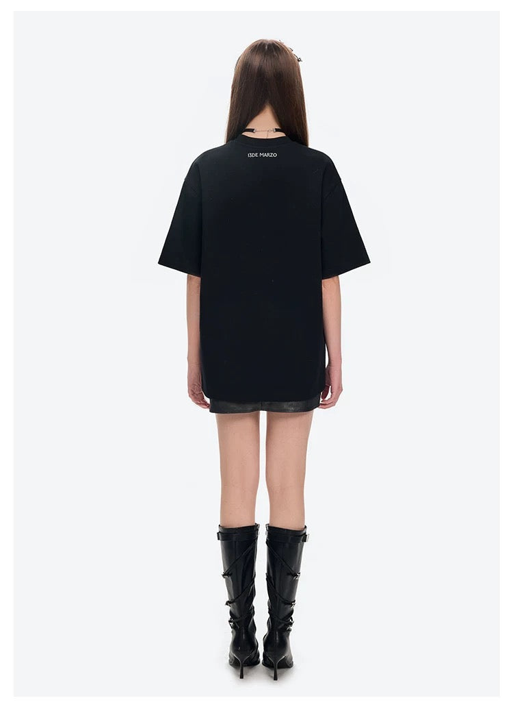 13DE MARZO Angel Devil Hollow Out T-Shirt Black