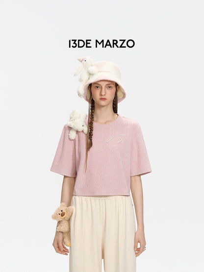 13DE MARZO Doozoo Towel Pearl T-Shirt Pink