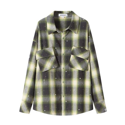 Andrea Martin Vintage Rhinestone Plaid Oversized Shirt