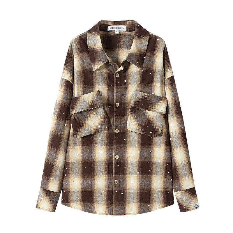 Andrea Martin Vintage Rhinestone Plaid Oversized Shirt