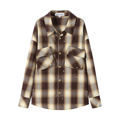 Andrea Martin Vintage Rhinestone Plaid Oversized Shirt