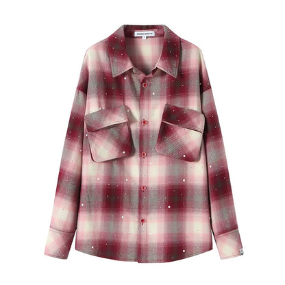 Andrea Martin Vintage Rhinestone Plaid Oversized Shirt