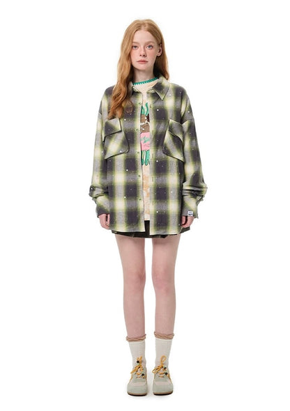 Andrea Martin Vintage Rhinestone Plaid Oversized Shirt