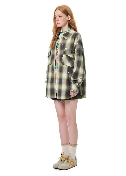 Andrea Martin Vintage Rhinestone Plaid Oversized Shirt