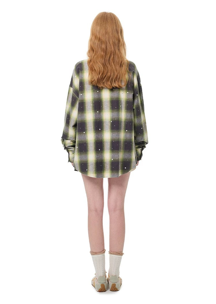 Andrea Martin Vintage Rhinestone Plaid Oversized Shirt
