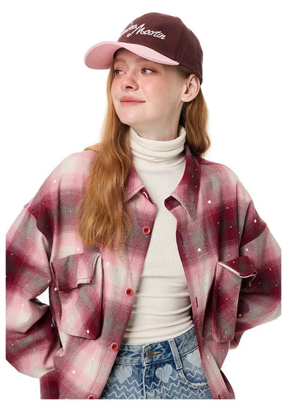 Andrea Martin Vintage Rhinestone Plaid Oversized Shirt