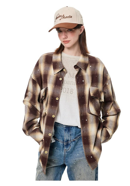 Andrea Martin Vintage Rhinestone Plaid Oversized Shirt
