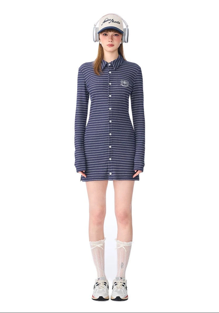Andrea Martin Casual Preppy Striped Knit Dress