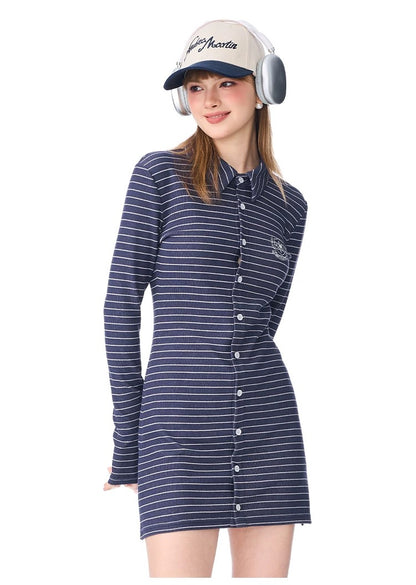 Andrea Martin Casual Preppy Striped Knit Dress