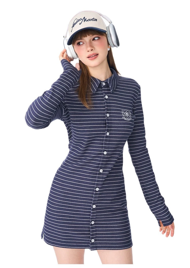 Andrea Martin Casual Preppy Striped Knit Dress