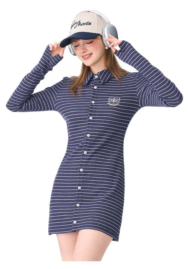 Andrea Martin Casual Preppy Striped Knit Dress