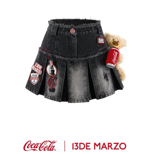 13DE MARZO x Coca-Cola Bear Denim Skirt Obsidian