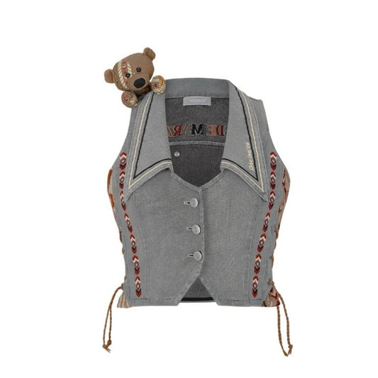 13DE MARZO Tribe Hunting Totem Patch Vest Gray