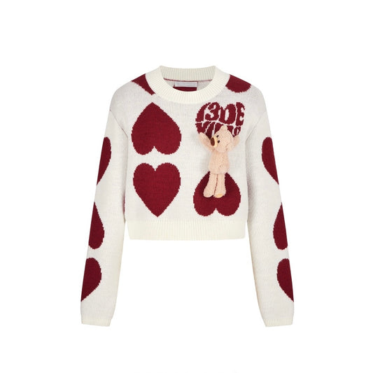 13DE MARZO Heart Logo Short Sweater White