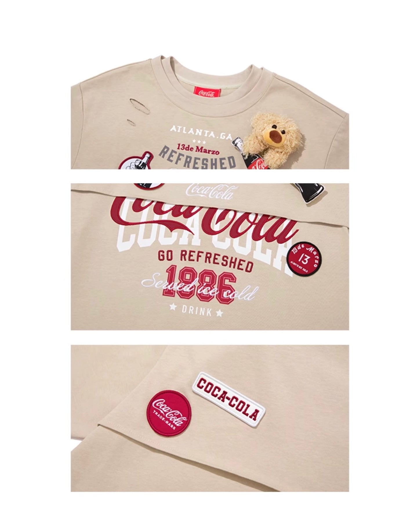 13DE MARZO x Coca-Cola Bear Layered Logo T-shirt Khaki