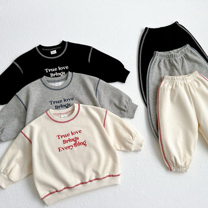 ZMBG Letter Embroidered Sweatshirt + Sweatpants Two-Piece Set