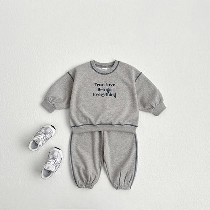 ZMBG Letter Embroidered Sweatshirt + Sweatpants Two-Piece Set