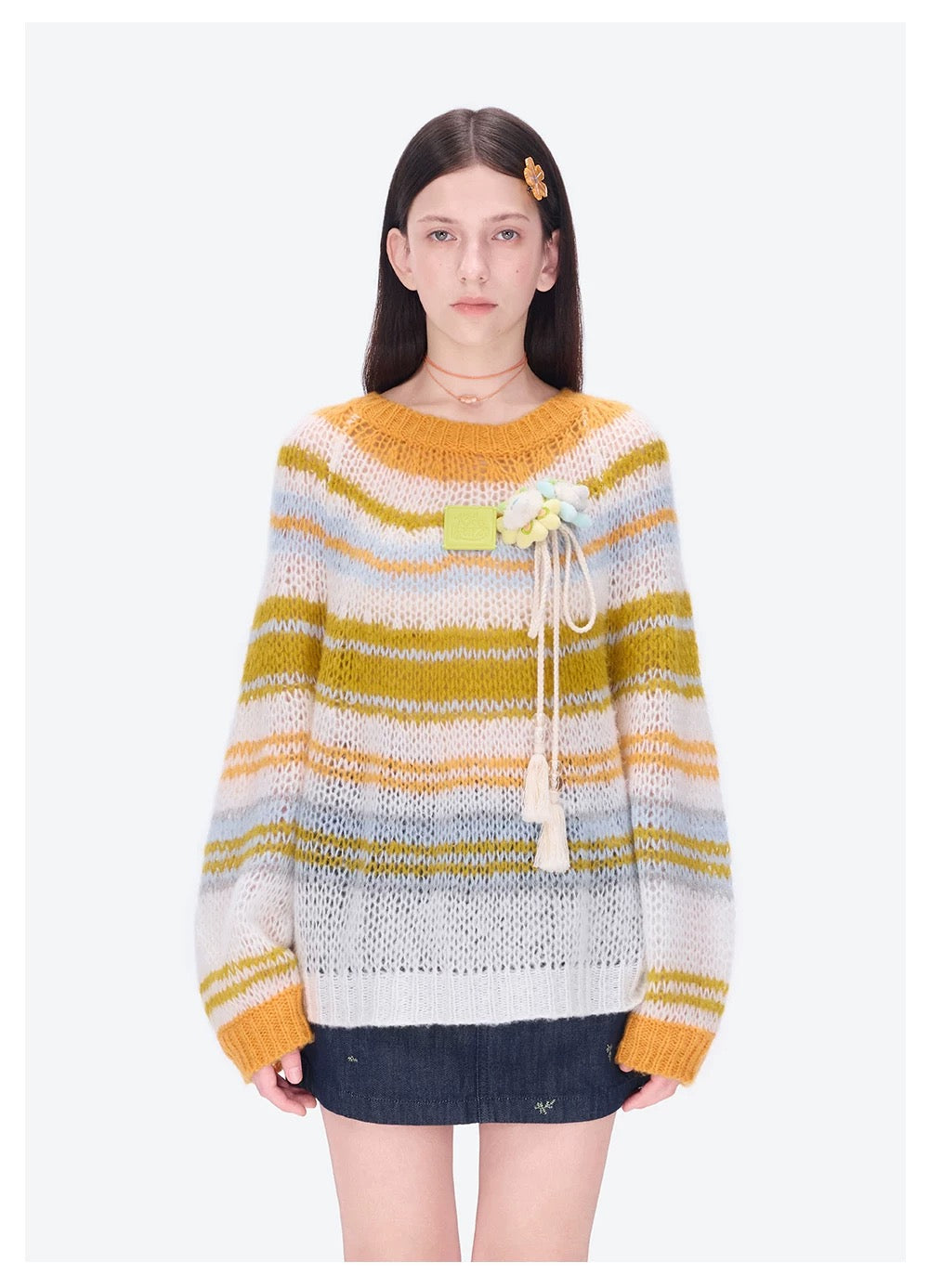 13DE MARZO Hollow Lines Sweater Yellow