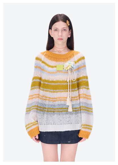 13DE MARZO Hollow Lines Sweater Yellow