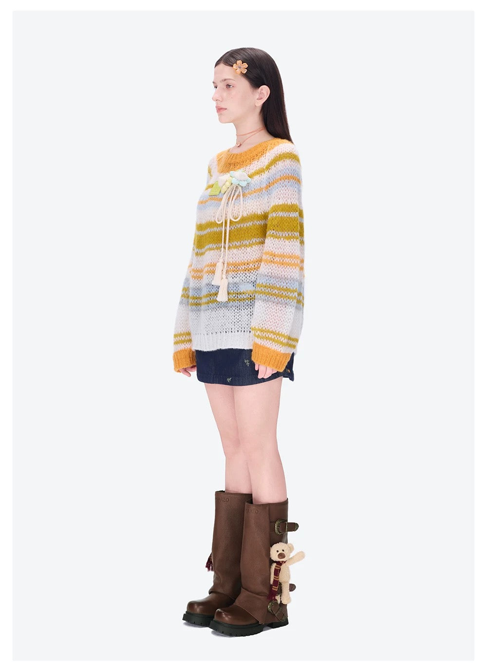 13DE MARZO Hollow Lines Sweater Yellow