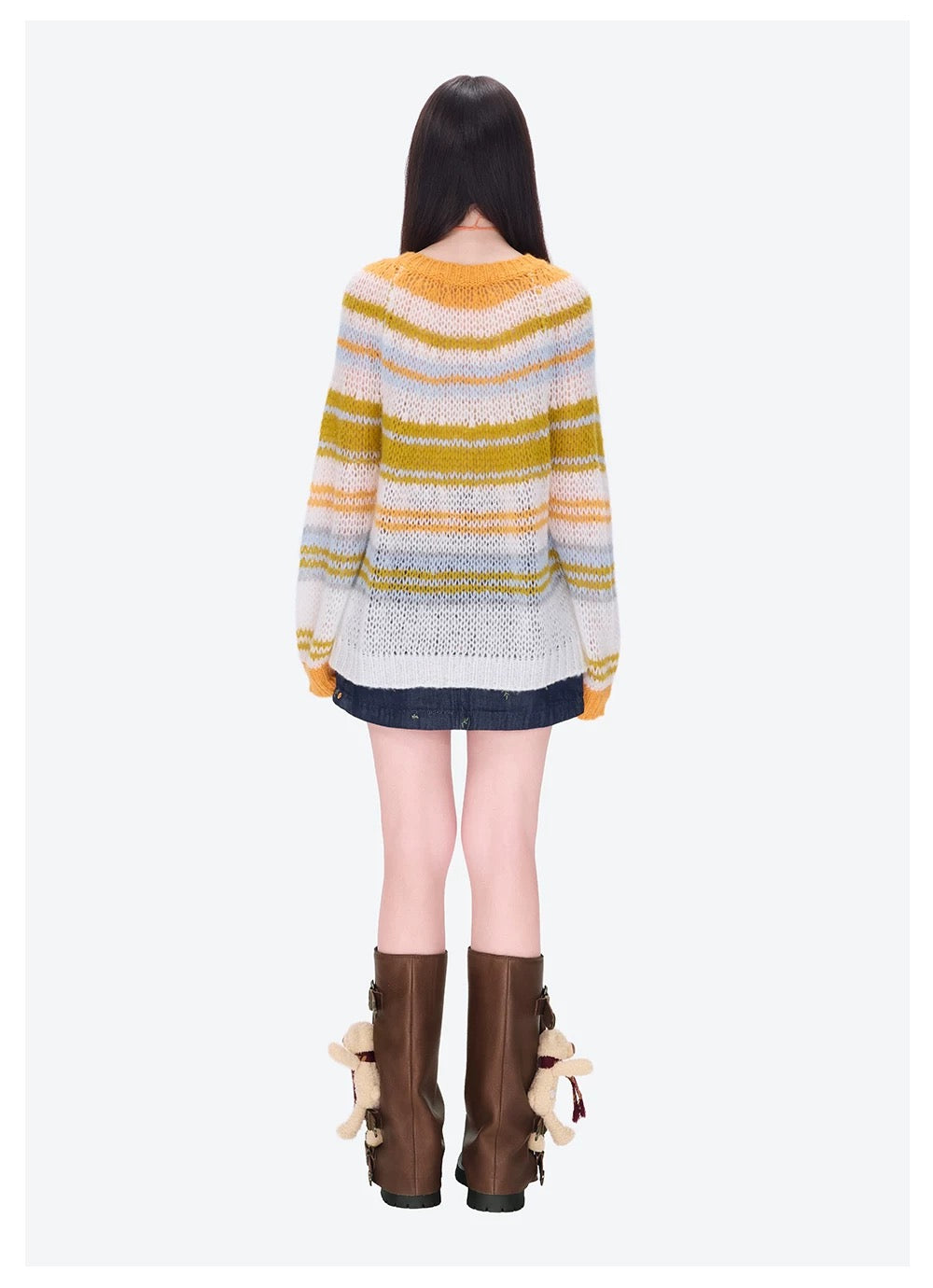 13DE MARZO Hollow Lines Sweater Yellow