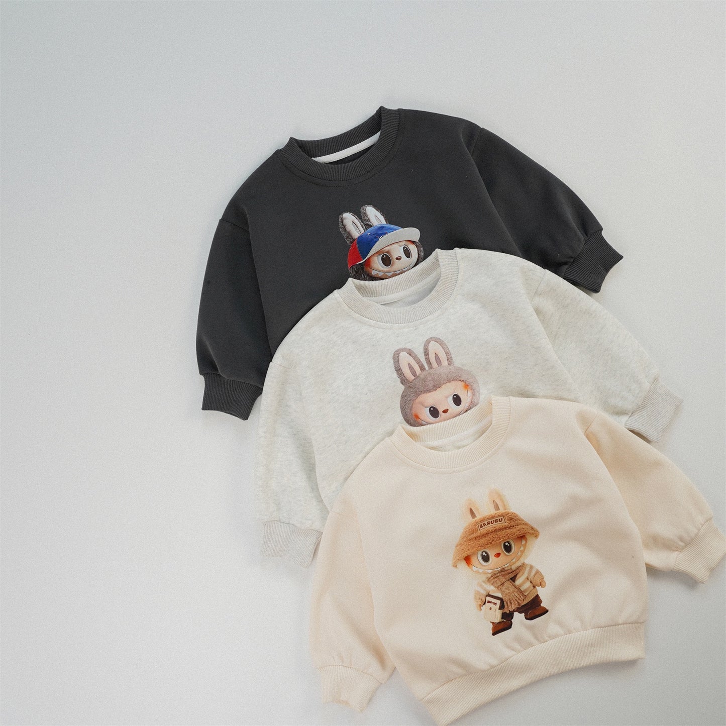 ZMBG Labubukids Cute Printed Cartoon Crew Neck Sweater