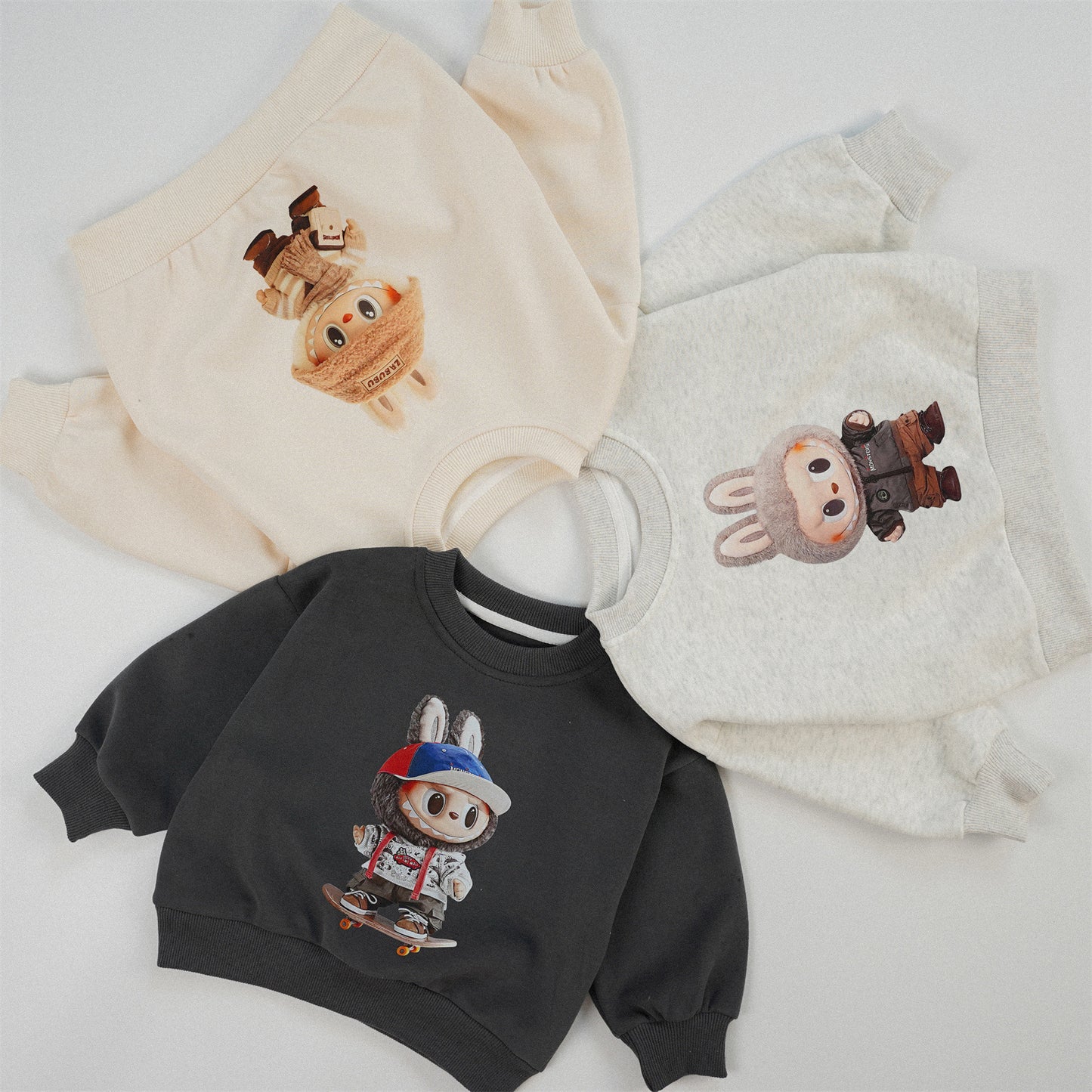 ZMBG Labubukids Cute Printed Cartoon Crew Neck Sweater