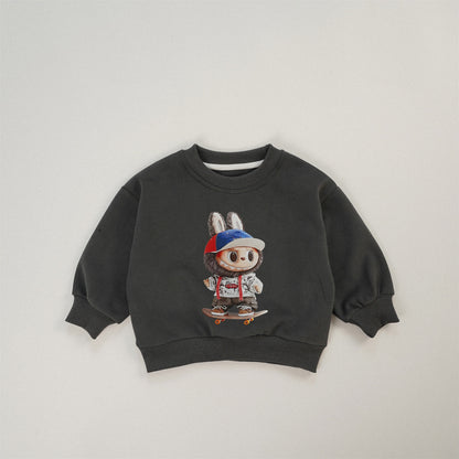 ZMBG Labubukids Cute Printed Cartoon Crew Neck Sweater