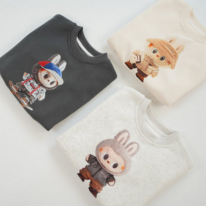 ZMBG Labubukids Cute Printed Cartoon Crew Neck Sweater